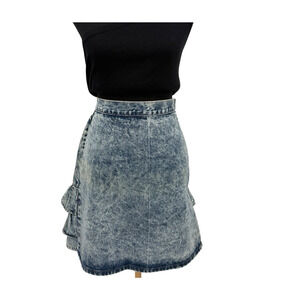 Vintage 80s BONGO Acid Wash Denim Ruffle Back Denim Mini Skirt Made In USA